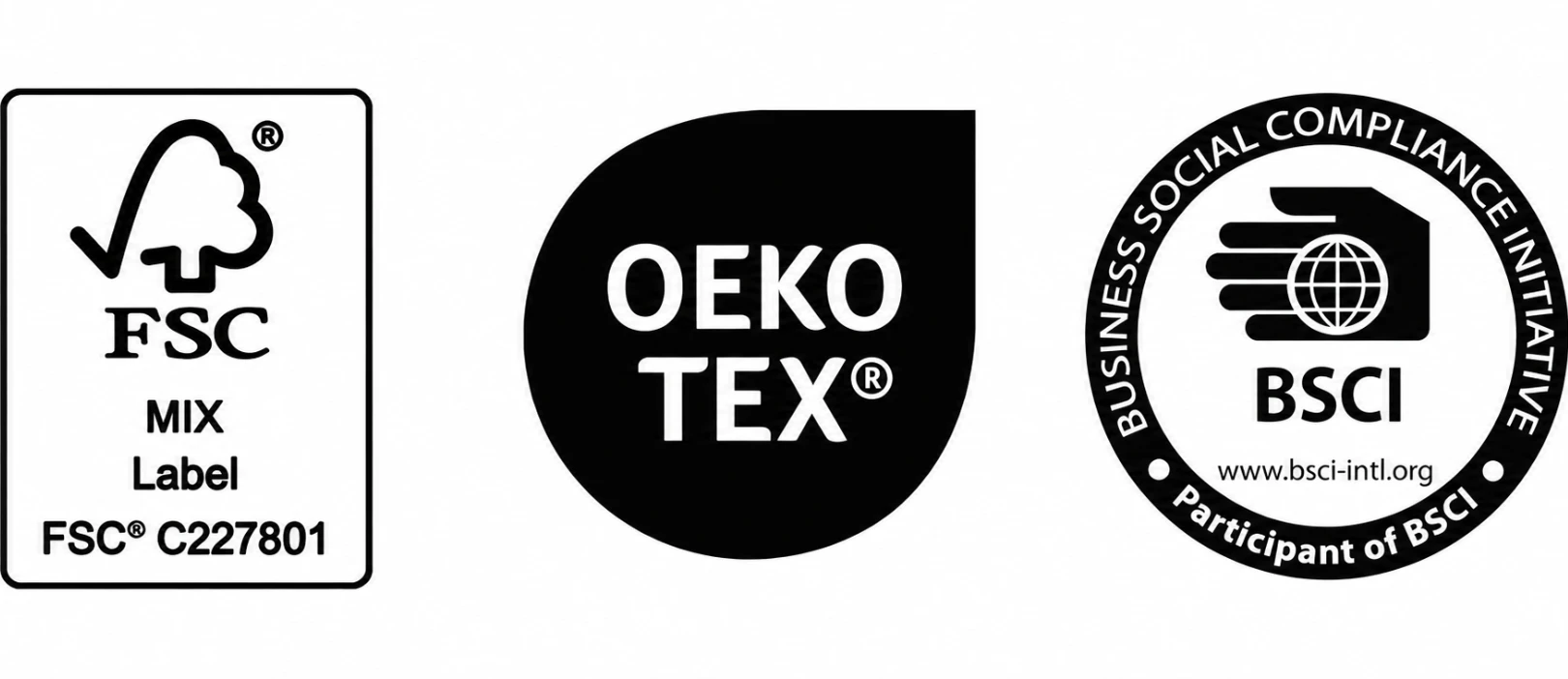 FSC Mix Label, OEKO-TEX ja BSCI -sertifikaatit